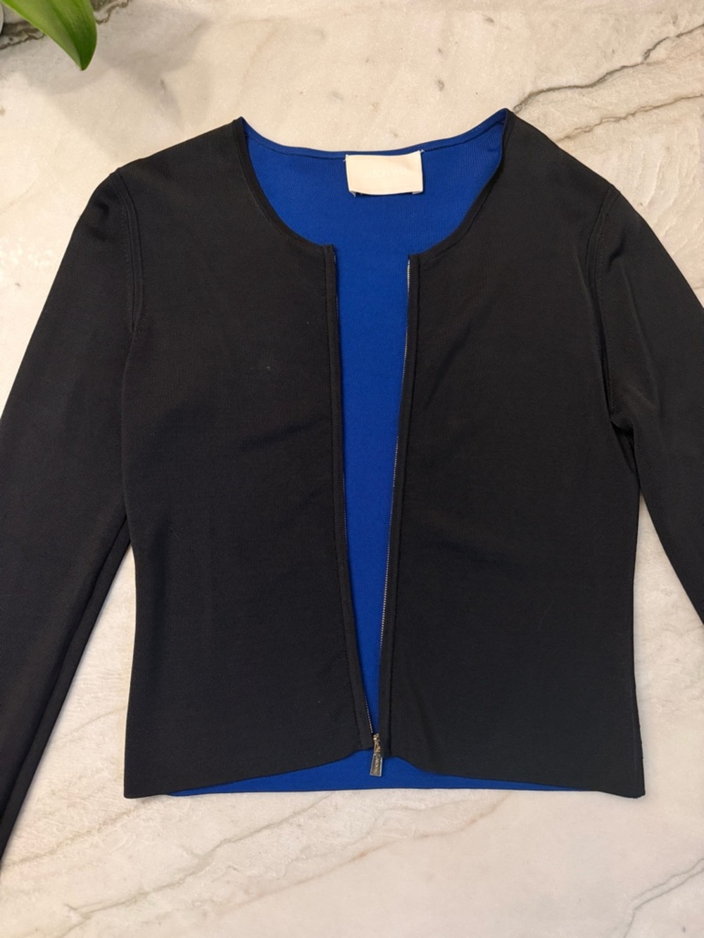 Jason Wu Black Zip-Front Jacket with Royal Blue Lining